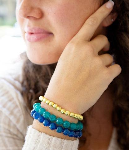 Argo Blue Jade Golden Stretch Bracelet Set