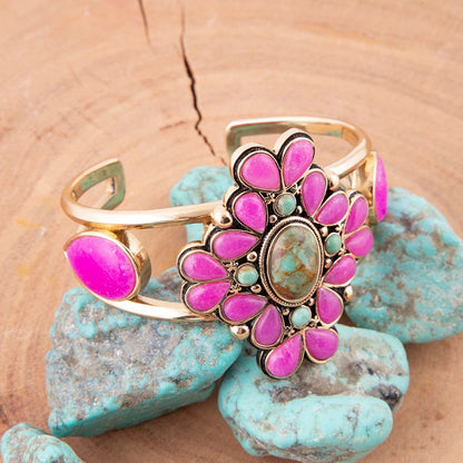 Barcelona Pink Agate and Blue Turquoise Statement Cuff Bracelet