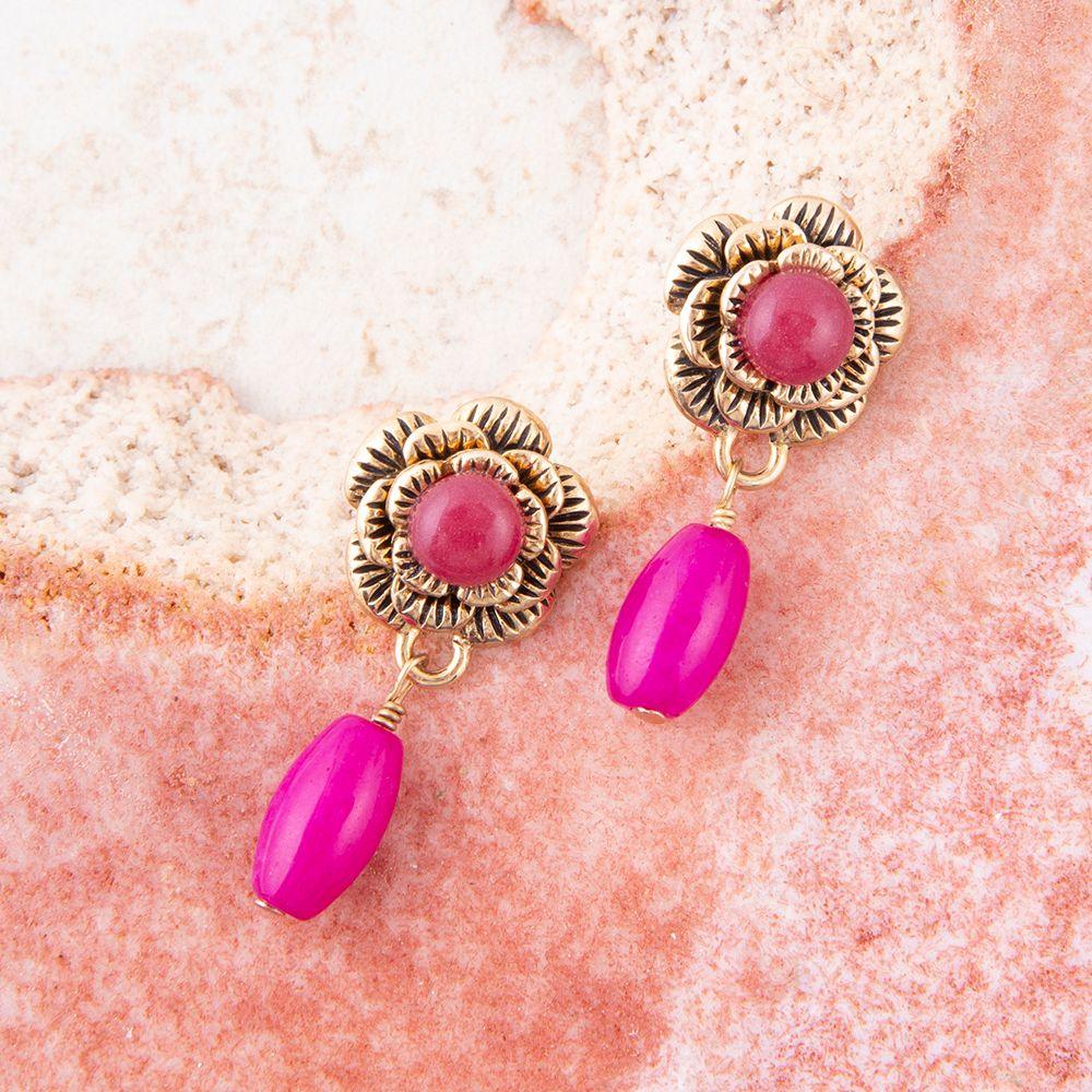 Blooming Pink Agate Post Golden Earrings - Western Grace Collective