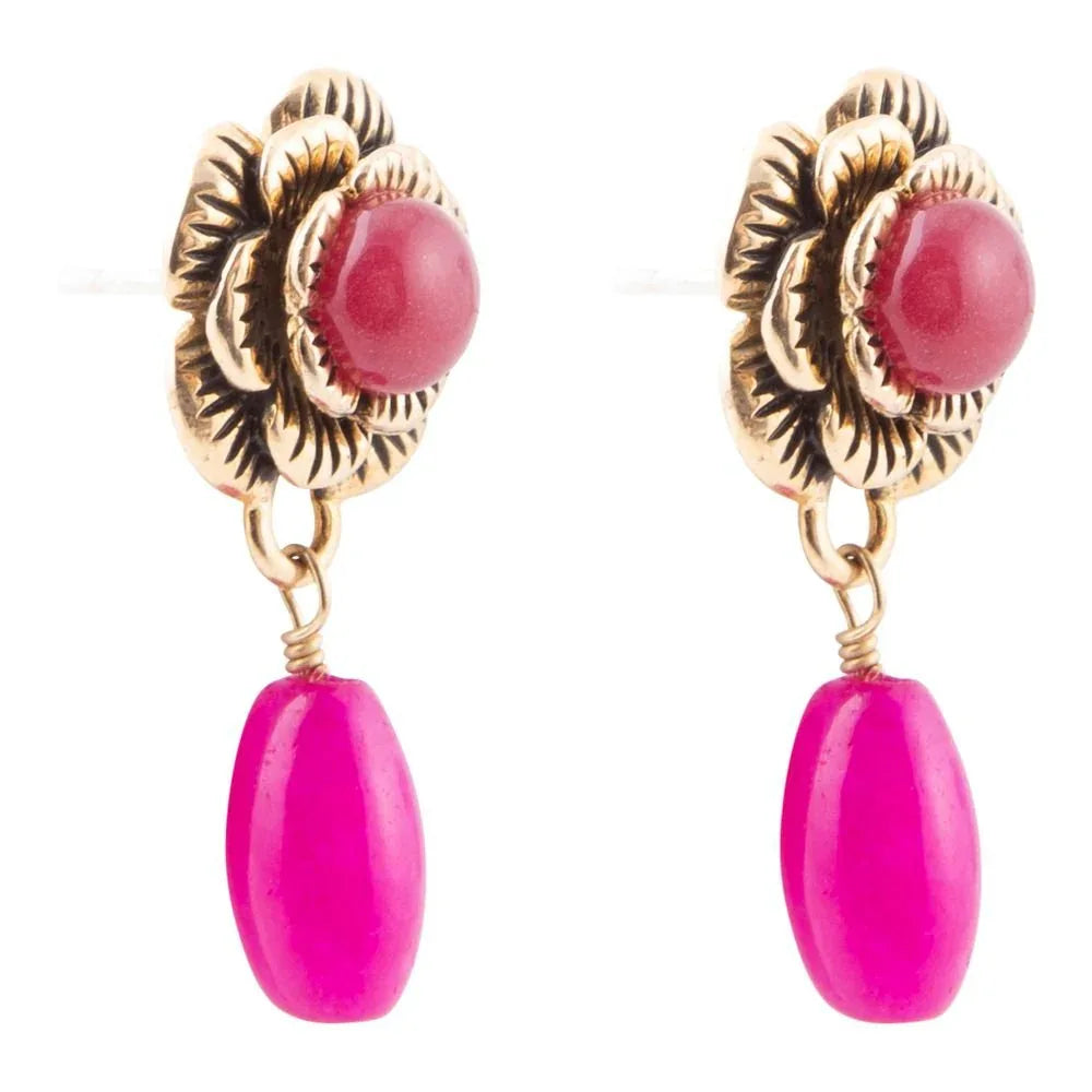 Blooming Pink Agate Post Golden Earrings - Western Grace Collective