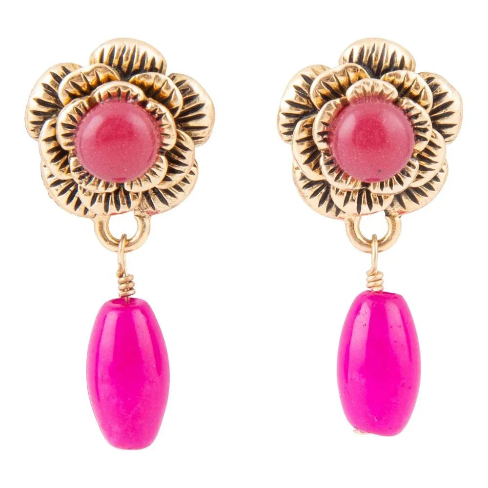 Blooming Pink Agate Post Golden Earrings - Western Grace Collective