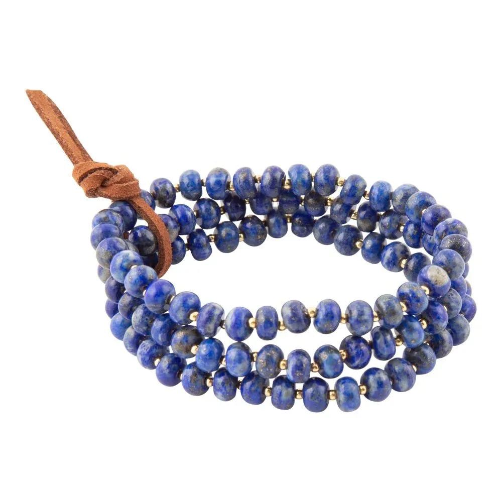 Blue Lapis Triple Strand Golden Bracelet Set - Western Grace Collective