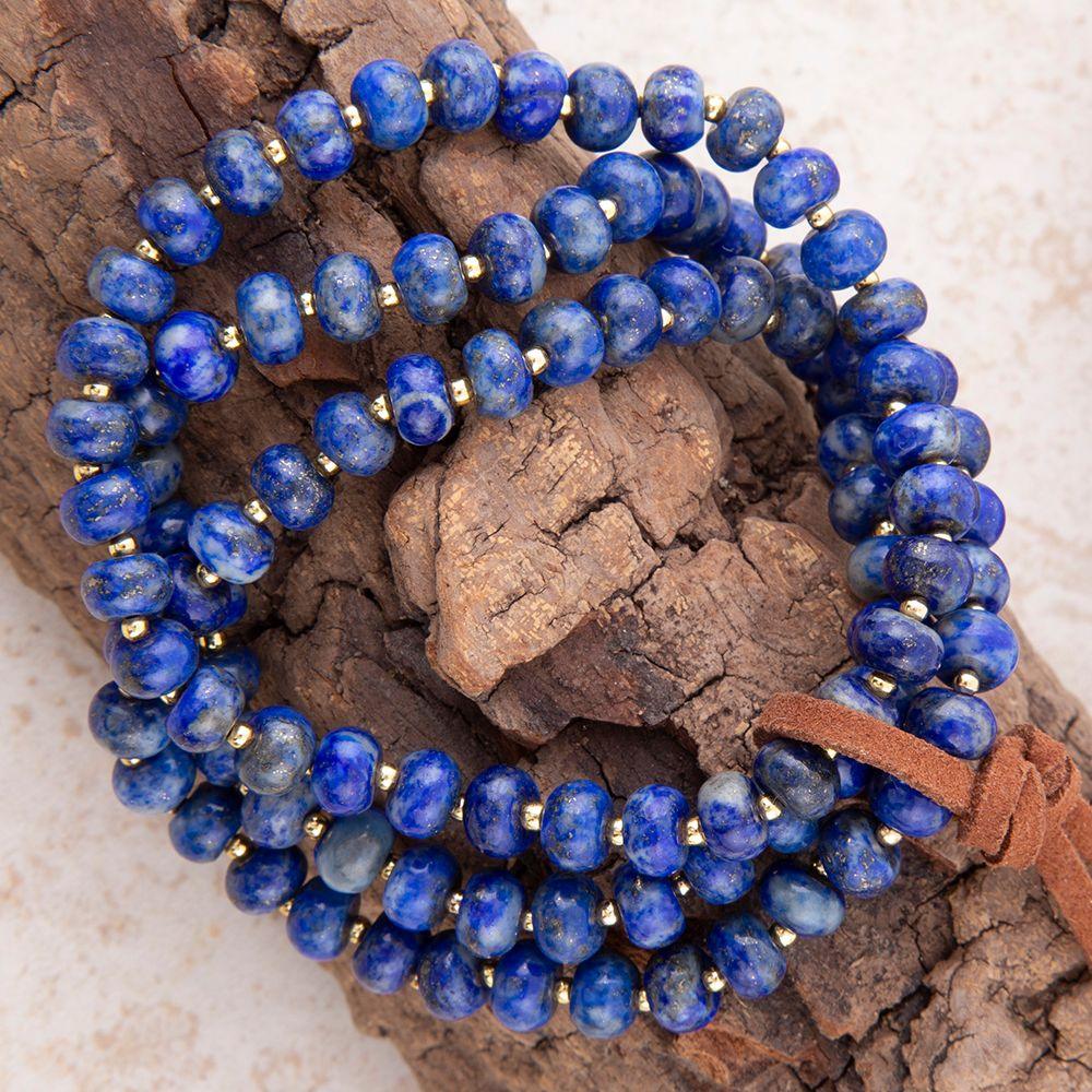 Blue Lapis Triple Strand Golden Bracelet Set - Western Grace Collective