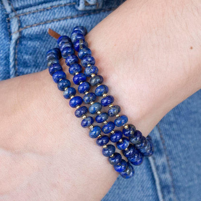 Blue Lapis Triple Strand Golden Bracelet Set - Western Grace Collective