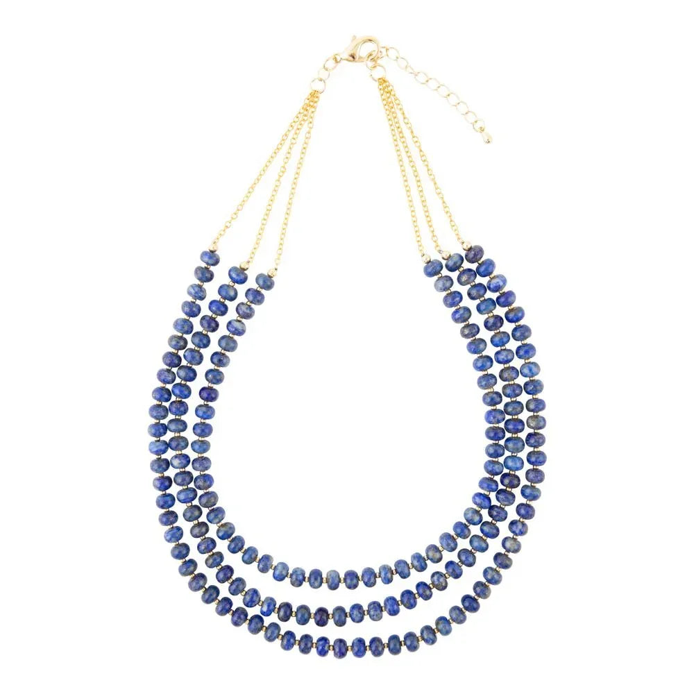 Blue Lapis Triple Strand Golden Necklace - Western Grace Collective