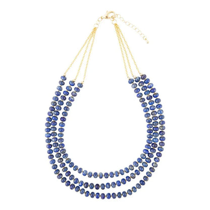 Blue Lapis Triple Strand Golden Necklace - Western Grace Collective