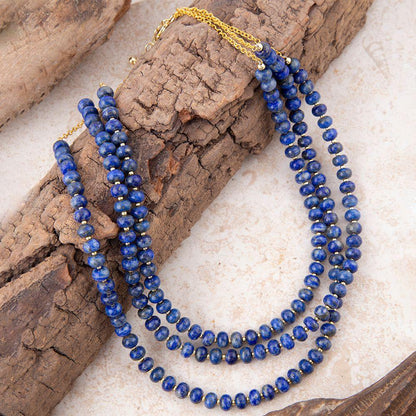 Blue Lapis Triple Strand Golden Necklace - Western Grace Collective