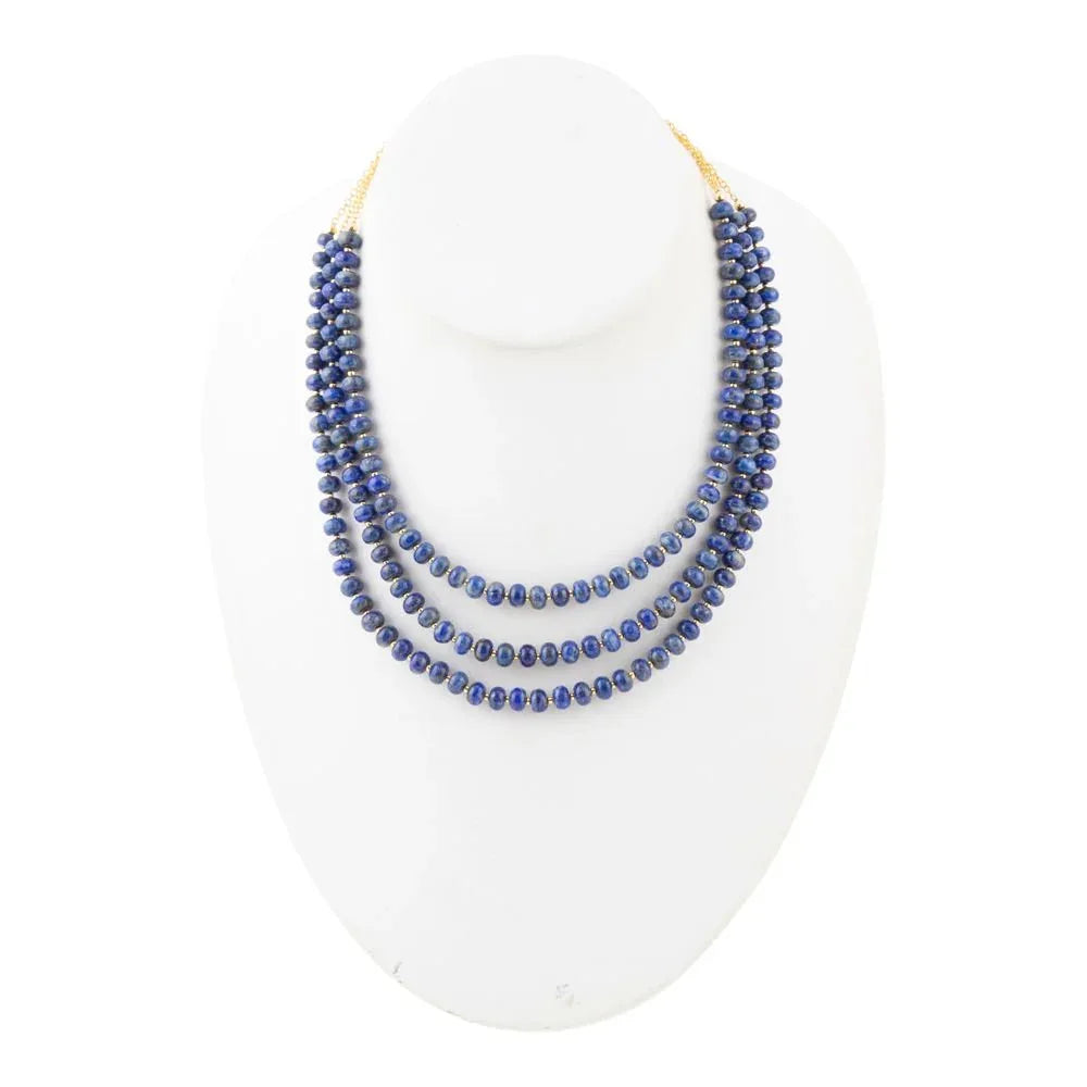 Blue Lapis Triple Strand Golden Necklace - Western Grace Collective