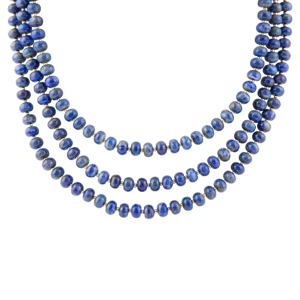Blue Lapis Triple Strand Golden Necklace - Western Grace Collective