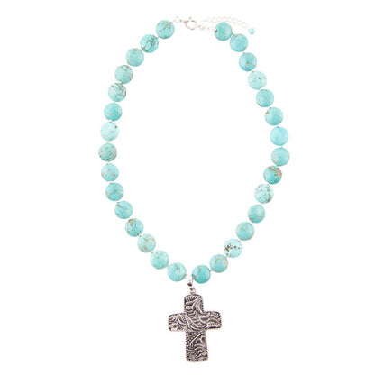 Blue Magnesite and Sterling Silver Cross Pendant Necklace