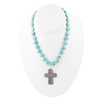 Blue Magnesite and Sterling Silver Cross Pendant Necklace
