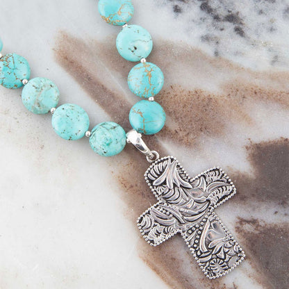 Blue Magnesite and Sterling Silver Cross Pendant Necklace