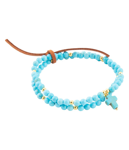 Blue Magnesite Golden Charm Stretch Bracelet Set