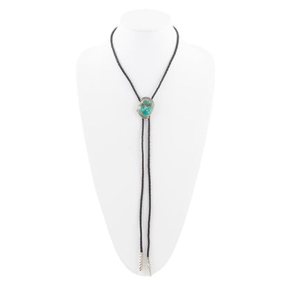 Blue Turquoise Matrix Sterling Silver Bolo Tie Necklace