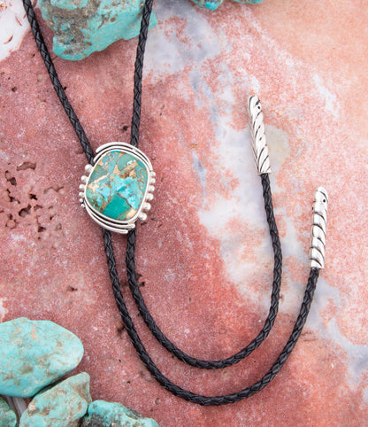 Blue Turquoise Matrix Sterling Silver Bolo Tie Necklace