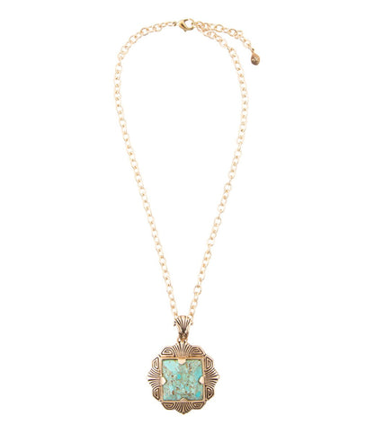 Blue Turquoise Square Golden Pendant Necklace