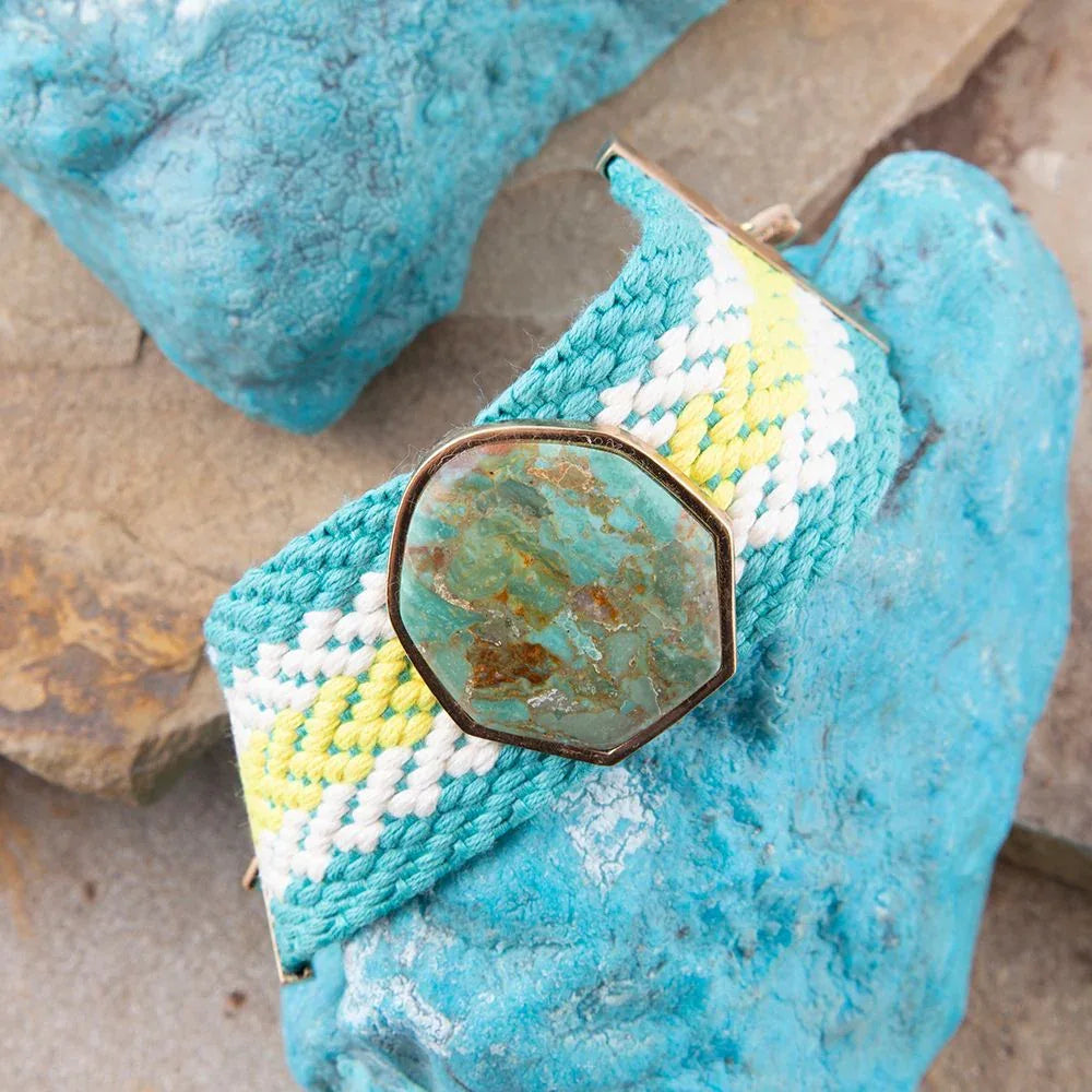 Blue Turquoise Textile Blues Woven Bracelet - Western Grace Collective