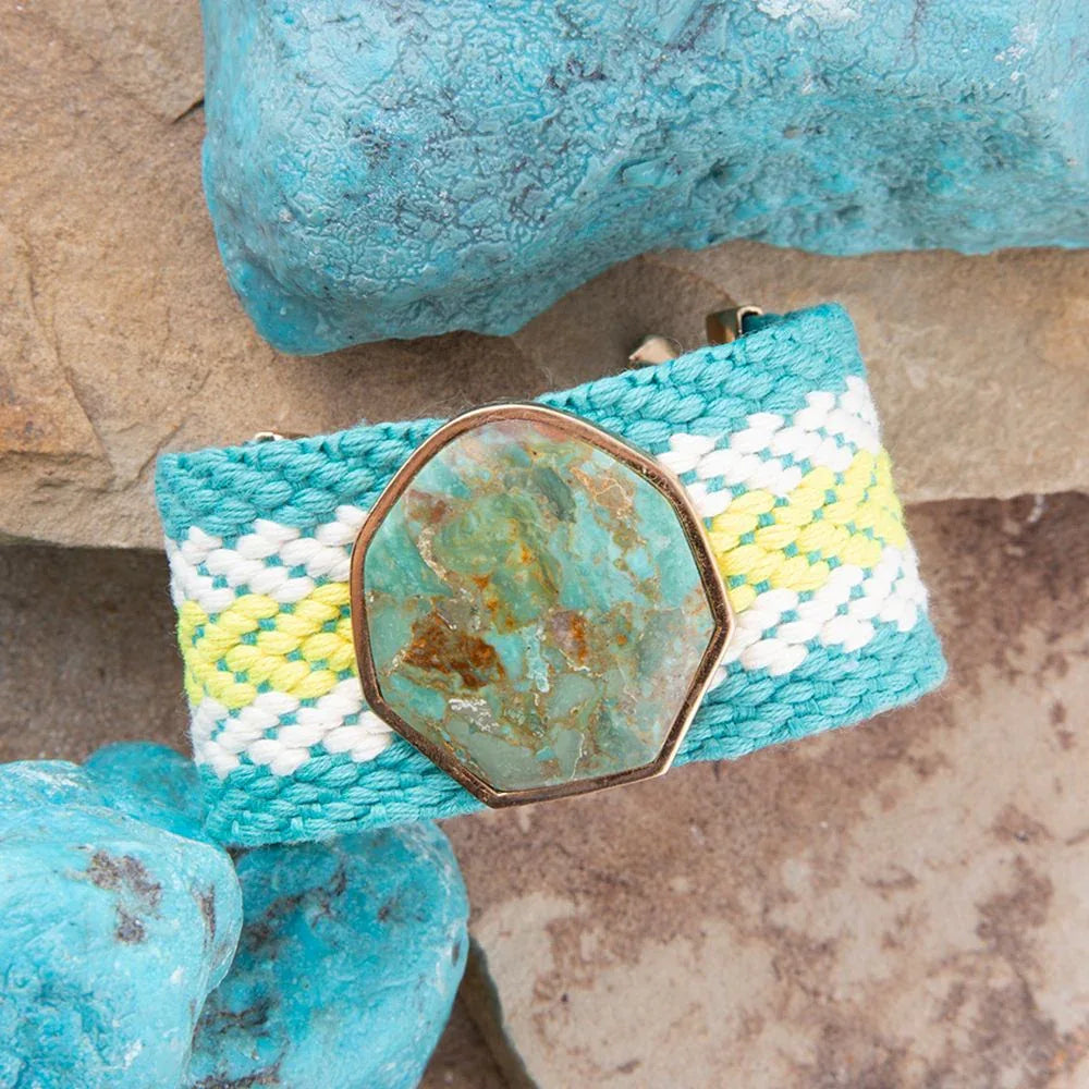 Blue Turquoise Textile Blues Woven Bracelet - Western Grace Collective