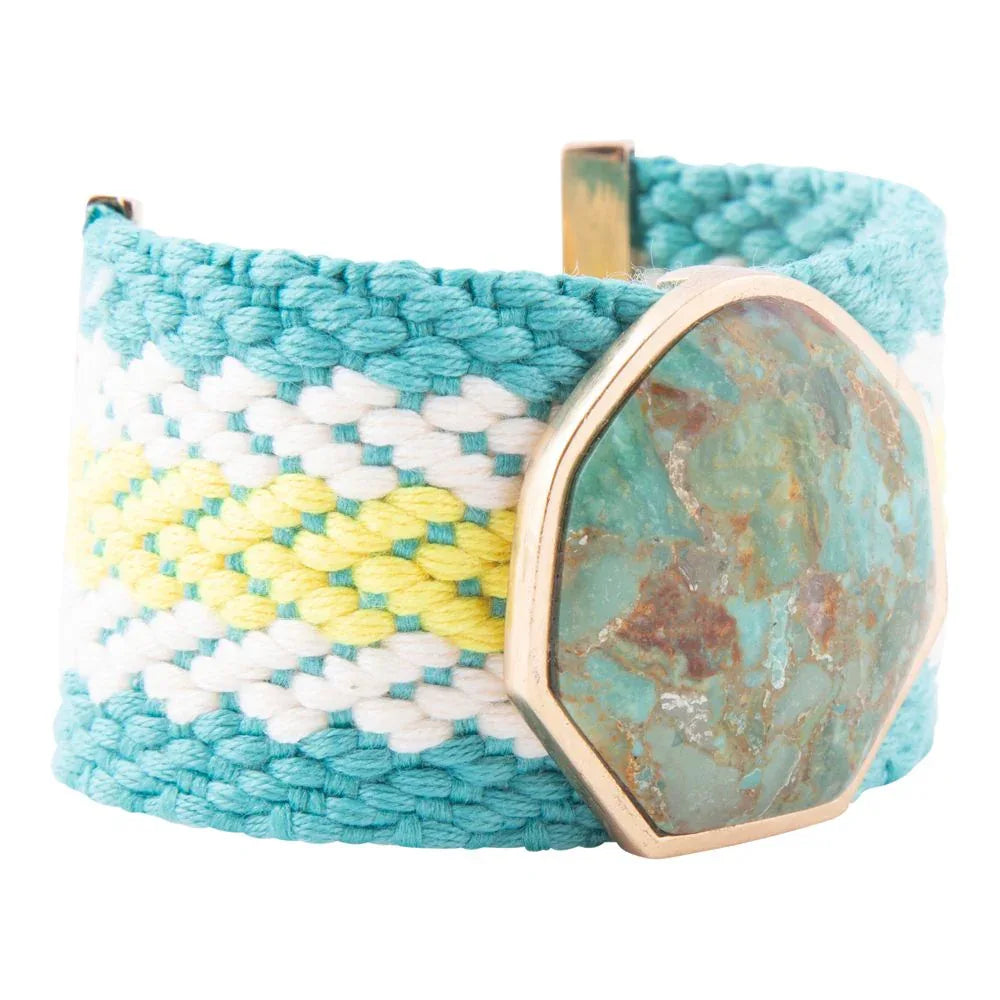 Blue Turquoise Textile Blues Woven Bracelet - Western Grace Collective