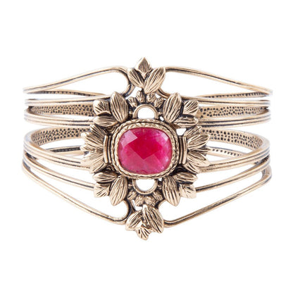 Bordeaux Quartz and Bronze Ornate Cuff Bracelet