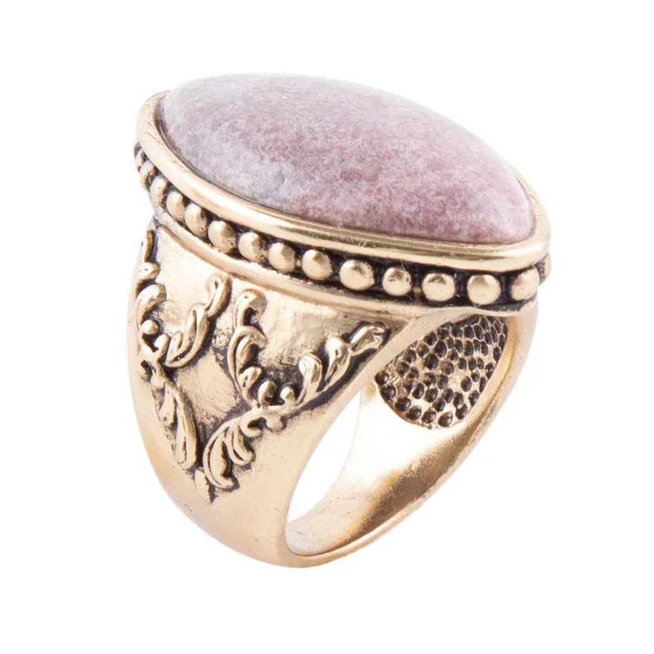 Champion Pink Rhodonite Golden Cocktail Ring - Western Grace Collective