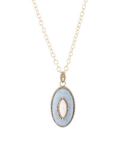 Blue Denim Dreams White Mother of Pearl Golden Pendant Necklace