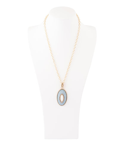 Blue Denim Dreams White Mother of Pearl Golden Pendant Necklace