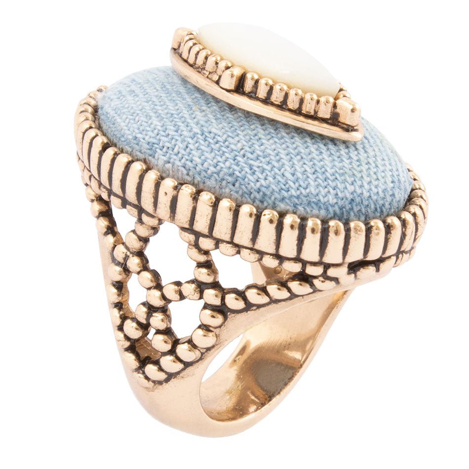 Denim Dreams White Mother of Pearl Golden Statement Ring