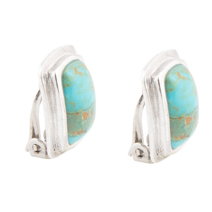 Fiji Isles Blue Turquoise Sterling Silver Clip Earrings
