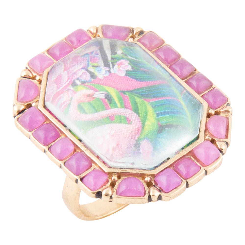 Flamingo Pink Agate Golden Statement Ring