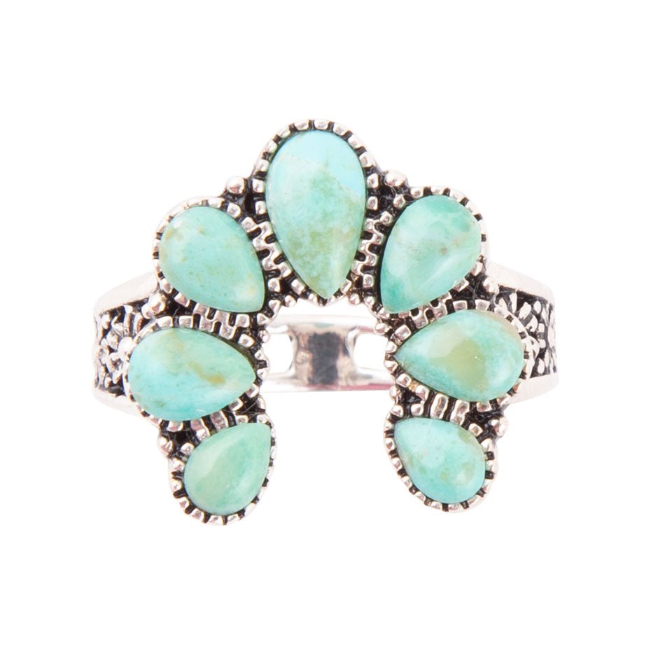 Floral Blue Turquoise and Sterling Silver Ring
