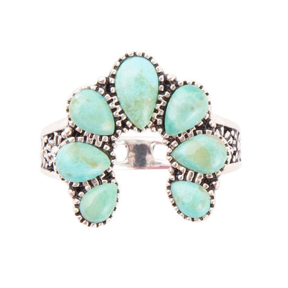 Floral Blue Turquoise and Sterling Silver Ring