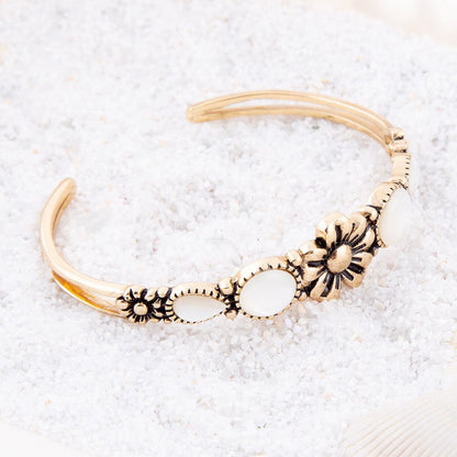 Floral White Mother of Pearl Golden Cuff Bracelet