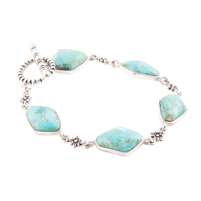 Linked Blue Turquoise and Sterling Silver Bracelet