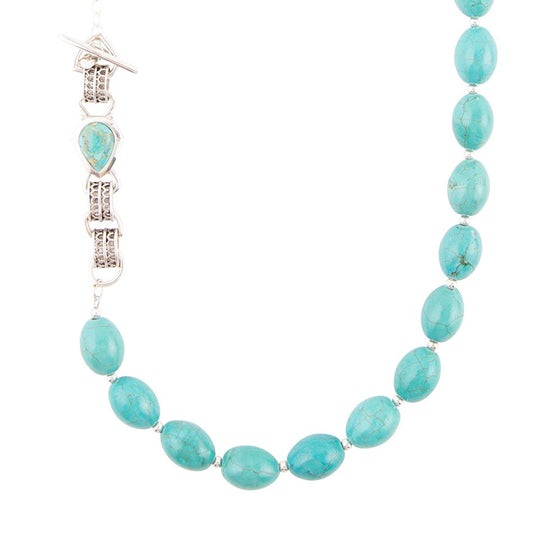 Linked Sterling Blue Turquoise Nugget Necklace