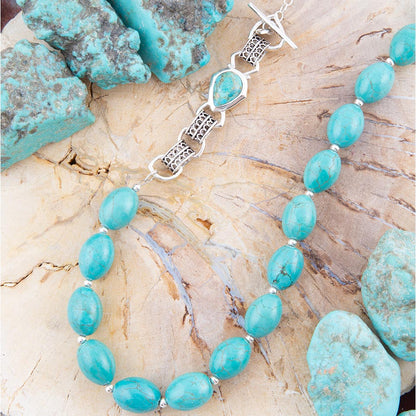 Linked Sterling Blue Turquoise Nugget Necklace
