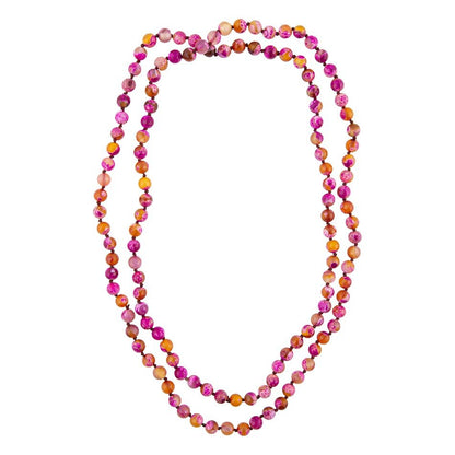 Pink Agate Knotted Long Necklace