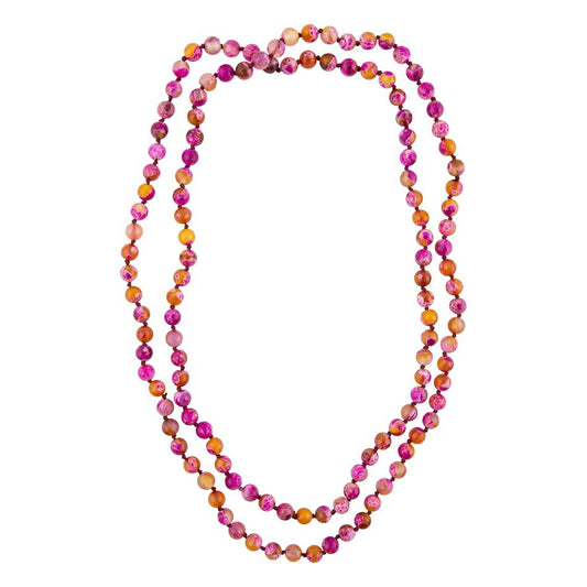 Pink Agate Knotted Long Necklace