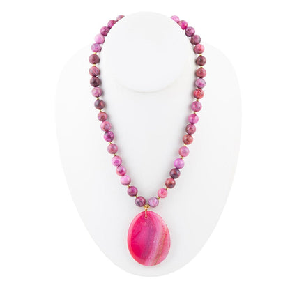 Pink Magenta Dreams Agate Slab Pendant Necklace