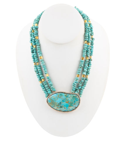 Refined Blue Turquoise Golden Statement Necklace