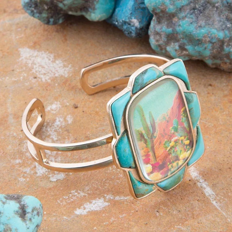 Scenic Sedona Blue Turquoise and Golden Cuff Bracelet - Western Grace Collective
