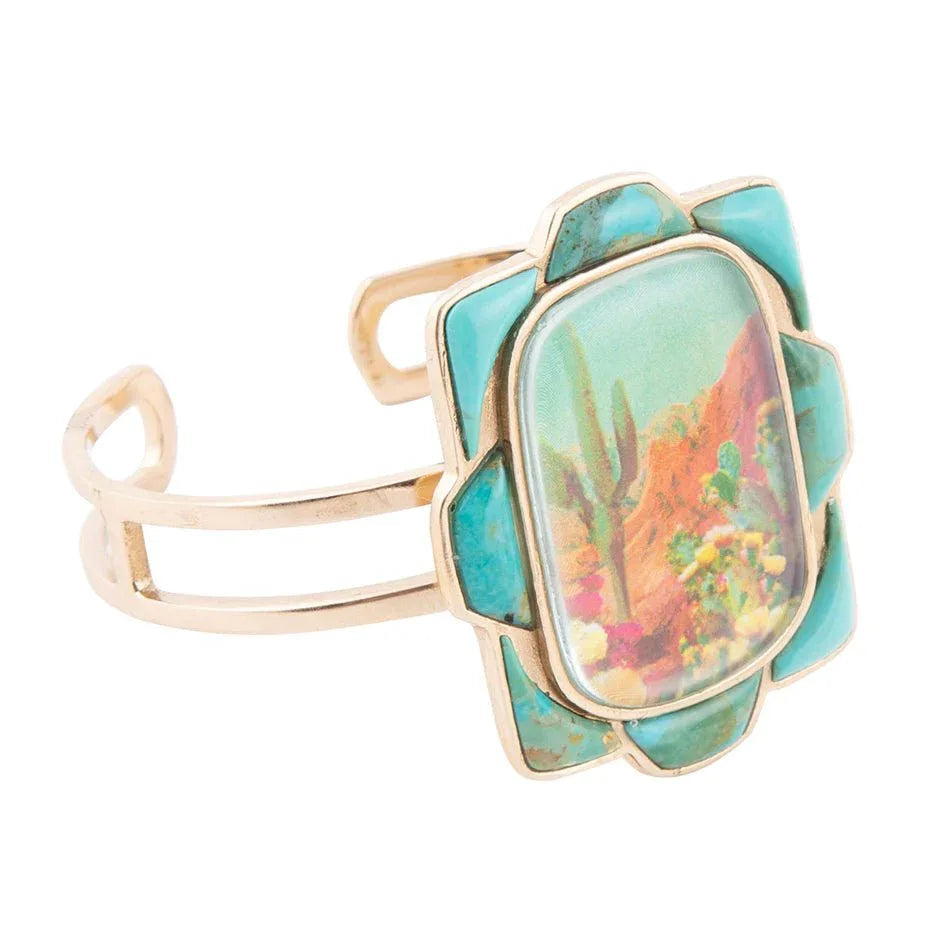 Scenic Sedona Blue Turquoise and Golden Cuff Bracelet - Western Grace Collective