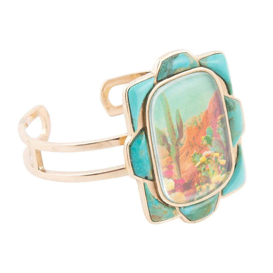 Scenic Sedona Blue Turquoise and Golden Cuff Bracelet - Western Grace Collective