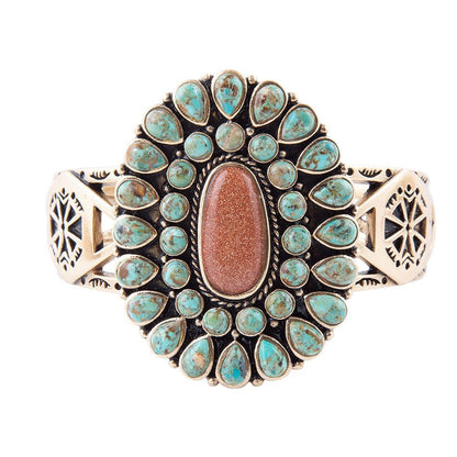 Sedona Blue Turquoise Goldtone Statement Cuff Bracelet