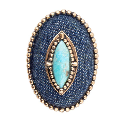 Stacked Blue Turquoise and Denim Golden Statement Ring