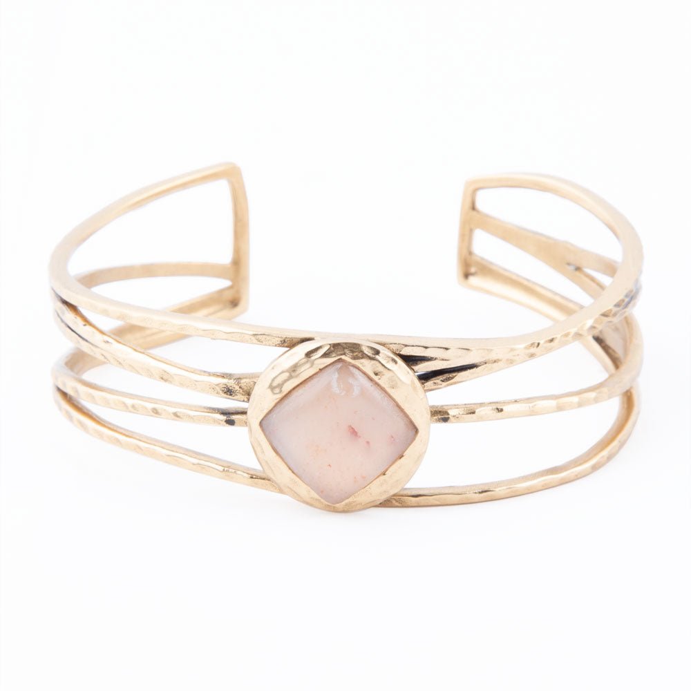 Terra Peach Moonstone and Golden Cuff Bracelet