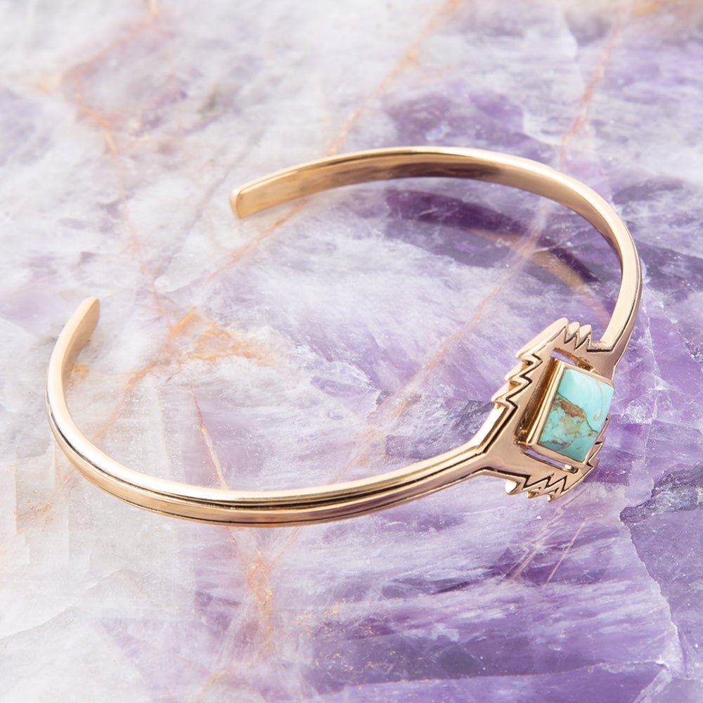 Blue Turquoise Aztec Golden Cuff Bracelet