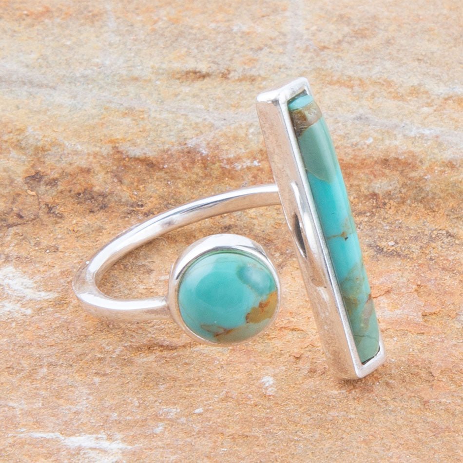 Blue Turquoise Size Adjustable Sterling Silver Ring