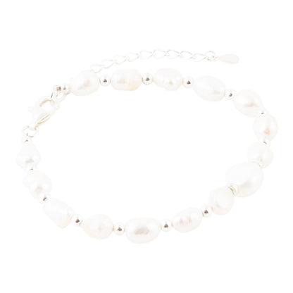 White Pearl Beaded Sterling Silver Bracelet