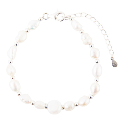 White Pearl Beaded Sterling Silver Bracelet